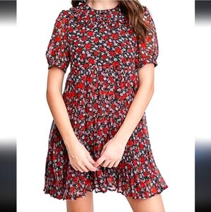 En Saison Red and White Ruffled Tiered A-line Dress